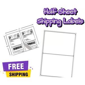 50 Half Sheet Shipping Labels 2 up printer sheet Adhesive inkjet laser
